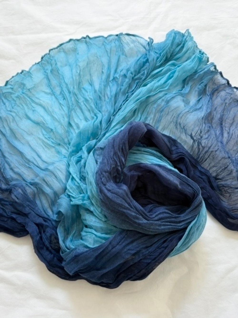 Wrinkle Blue Cotton Scarf, Large Summer Shawl, Soft Wrap, Women Accessories